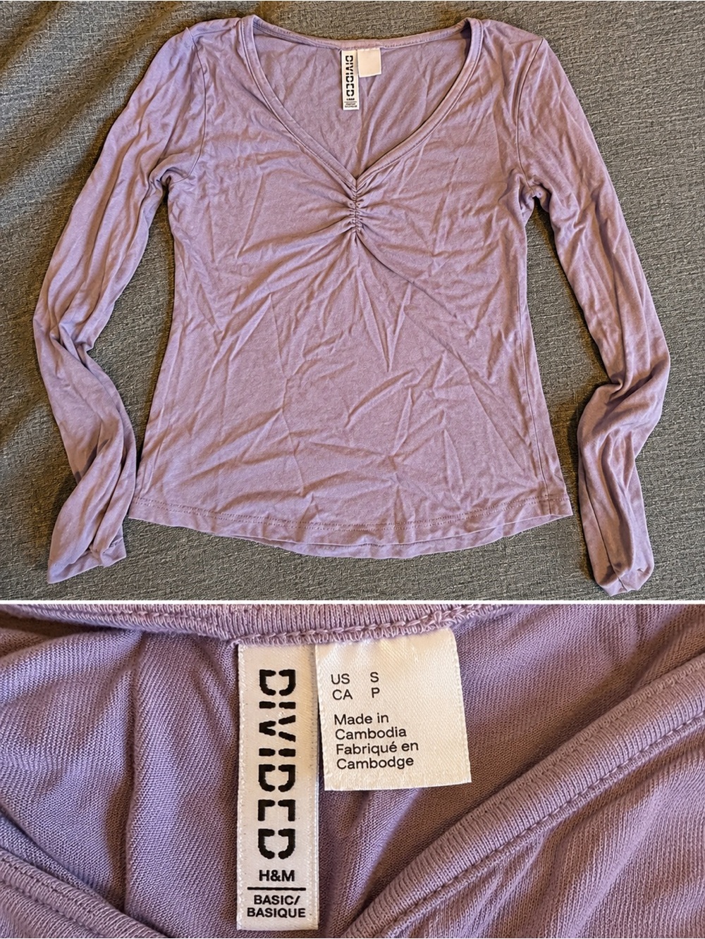 Divided Lavender Ruched V-Neck Long Sleeve Top